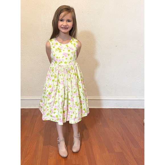 Vintage 1990s Plum Pudding Girls 6 Years Spring Green Floral Sleeveless Dress - Picture 6 of 6